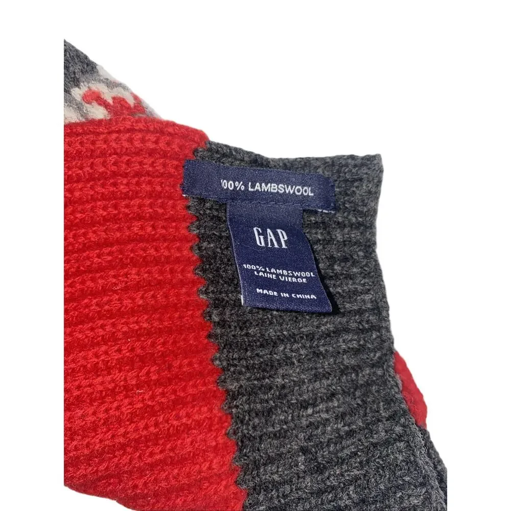 Vintage Gap 100% Lambswool Red Gray Scarf 73” X 8” Winter Holiday
